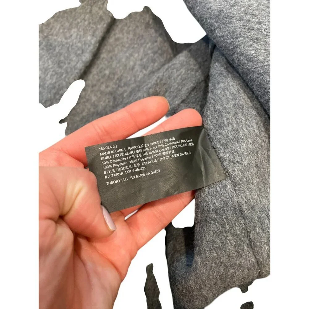 NWT THEORY Wool Cashmere Long Coat Delancey Double Faced Tailored Grey Winter - Picture 11 of 16